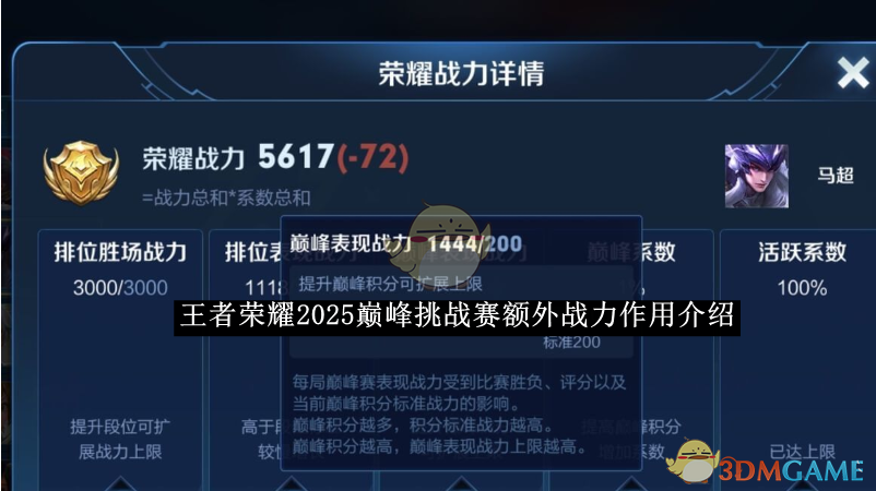 《王者荣耀》2025巅峰挑战赛额外战力作用介绍