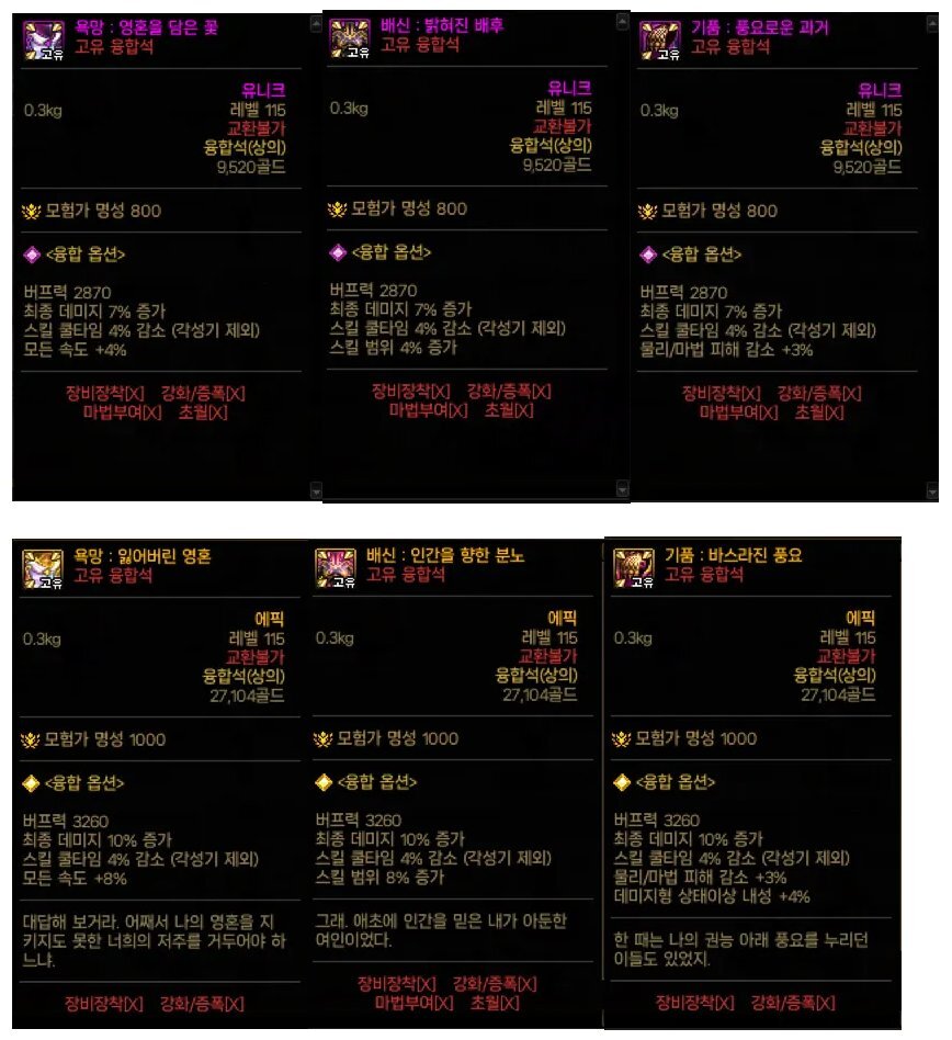 DNF军团本维纳斯防具融合石属性一览